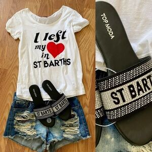 Chic Top Moda NWT Rhinestone ST. BARTS Slip-On Flat SANDALS size 7